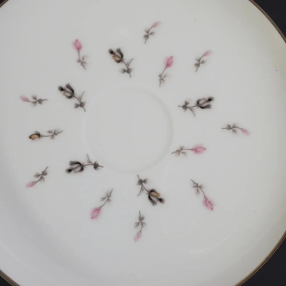 Sango Japan Fine China Flat Cup & Saucer Set of 2 Boutonniere Pattern 6414